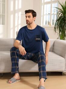 QIANNIANMA 2 Stück/Set Herren Kurzarm & Lange Hose Loungewear Set, locker sitzender Lässig Pyjama Anzug für Jugendliche & Erwachsene, geeignet für Frühling/Sommer