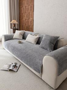 1 Pc Solid Color Chenille Sofa Slipcover, High Density Thickened Design For All Seasons, Sofa Protector Anti-Slip Anti-Scratch For Living Room Bedroom Home Office, Fits 1 2 3 4 Seater Sofas