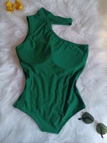 ONE SHOULDER COLLAR BODYSUIT WITH SUPLEX PADS - 薄荷綠 - 查看 2