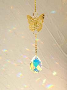 1pc Golden Butterfly Crystal Pendant Sunshine Catcher Rainbow Manufacturing Pendant, Bedroom And Garden Decoration Room Decors Wedding Decor Home Decors