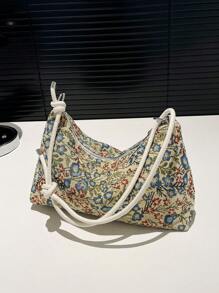 1 件大容量小碎花拉链手提包，时尚简约女士单肩包，适合工作、约会、购物 - 藍色 - 查看 2