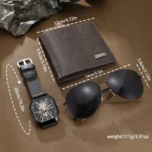 3PCS Gift Set, Including Watch, Sunglasses, Wallet, A Unique Combination For Men To Exude Your Charm - Black - View 5