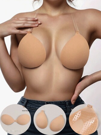 2 件透明肩带胸花瓣，无缝设计适合露肩装，3D 模制罩杯瞬间提升和增强，可洗且不变形