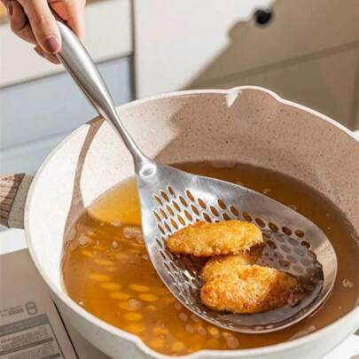 Mestolo setaccio in acciaio inossidabile di grandi dimensioni per friggere il cibo nella padella, mestolo grande in acciaio per la cucina domestica, per friggere cibo nell\"olio, un unico pezzo per pasta