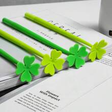 6pcs Four Leaf Clover Pens, Cute Green Four Leaf Clover Pens Novelty Fun Pens 0.5mm Gel Ink Ballpoint Pens Suitable For Gifts School Office Home Supplies(All Specifications And Colors Are Sent Randomly) Back To School