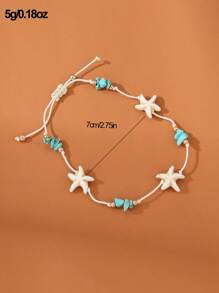 1 st. Verstelbare geweven strand-stijl zeester en schelp enkelband