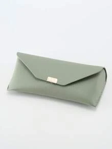 1 pieza Caja de almacenamiento de gafas de metal con hebilla cuadrada de grano de litchi, funda protectora de gafas de moda anti-presión y anti-caída