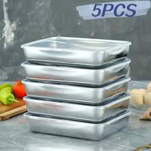 [Stainless Steel Storage Containers] 5pcs Stainless Steel Food Storage Containers - Stackable With Sealed Lids, Microwave Safe, Flip Top, Square Shape - For Salad, Fruit, Food Storage, Kitchen Organization, Refrigerator Freshness, Freezer Safe, Multi-Purpose Meal Prep