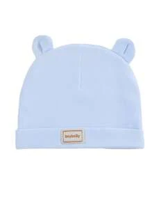 1pc Newborn Soft Solid Color Baby Hat With English Word Decor