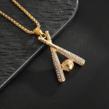 1 件时尚奢华 HIPHOP 棒球棒水钻镀金项链，男女通用珠宝配饰，欧美新款设计 - 彩色 - 查看 2