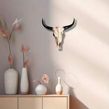 1pc, Artificial Simulation Cow Skull Wall Hanging Personalized Decoration Living Room Bedroom Office Bar Background Wall Decoration - 牛頭骨牆飾 - 查看 6