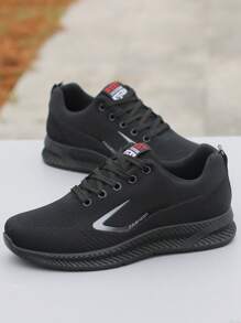 男士黑色透气运动鞋，2025新款春夏休闲鞋，防臭防滑网眼鞋，轻便软底跑鞋，时尚百搭鞋 - 黑色 - 查看 3