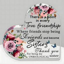 1pc Acrylic Heart-Shaped Plaque - 'True Friendship To Sisters' Inspirational Desk Decor, Perfect Birthday & Anniversary Gift For Sisters, Non-Biological Sisters, Girls Gifts Graduation