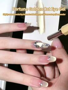 annies 8g/Pc Shimmery Gold Cat Eye Nail Polish Gel, 2025 New Versatile Sparkling Gold Fortune Cat Eye Design UV Gel Nail Art DIY - 彩色 - 查看 3