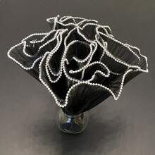 6 pièces/set Bouquet de fleurs en chiffon de style vague coréen, artisanat de fleurs roses pour l'emballage-cadeau, convient pour la décoration de fleuriste, les faveurs de mariage, les cadeaux d'anniversaire - chiffon, volants, perles, rose, blanc