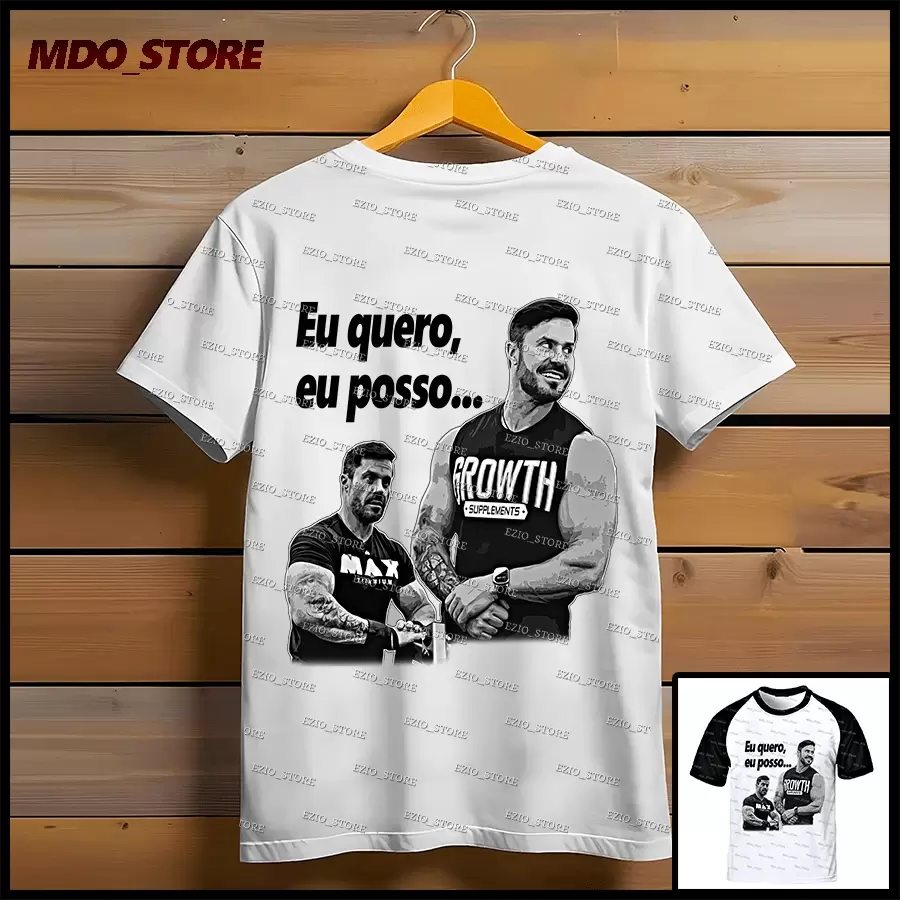 Camiseta Renato Cariani Eu Quero Eu Posso Unissex Blusa Treino Camisa Academia Meme Renato Cariani Academia Fitness CrossFit Camiseta Básica Camiseta para Treino Feminina e Masculina - Branco - Visão 1