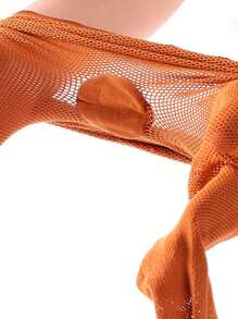 Para rajstop z siateczki do tańca latynoskiego w kolorze karmelowym z kroczem, skarpetki do tańca odporne na zużycie, siateczka w kształcie ryby