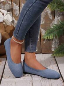 Plus Size Women's Casual Suede Flat Loafers, Square Toe Grandma Shoes