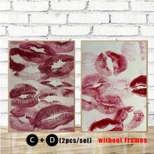1/2pcs Frameless Vintage Red Kiss Lips Prints Canvas Posters, Red Mouth Kisses Wall Art Home Decor,High-Definition Canvas Printing Decoration Painting For Home Gifts, Living Room, Bathroom, Bedroom,Canvas Wall Art Gift,No Frames