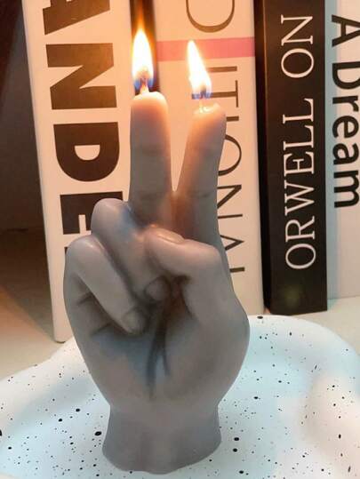 1pc Handmade Victory Sign Candle, Scented Candle, Indoor Decorative Jar Candle Suitable For Bedroom And Home Decor, Stress Relief, Relaxation, Bathing, Yoga And Holiday Gifts, Gag Gifts, Mother's Day Gifts, Wedding Decor Birthday Graduation