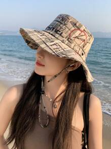 1pc Women's Bucket Hat, Spring & Summer New Classic Graffiti Design, Versatile Unisex Breathable Sunshade Hat For Sports, Travel, Shopping, Lightweight Large Brim Sun Hat For Daily Use - A - View 6