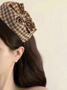 1 件女士格子蝴蝶结头带，独特复古百搭发带，用于隐藏白发，旅行发夹 - 彩色 - 查看 3