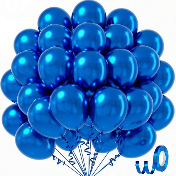 10/20/30/40/50 piezas Globos de metal azules de 18/12/10/5 pulgadas, globos de látex azul cromado utilizados para decoración de fiestas de graduación, , baby shower y cumpleaños