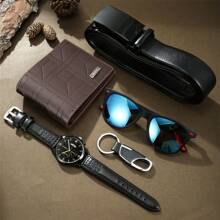 5 Pieces Luxury Gift Set For Men, Including Watch, Belt, Wallet, Sunglasses And Keychain, Elegant Business Design To Accompany And Witness Your Success, Also Suitable As Gift For Friends