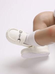 新生儿男孩女孩软底 PU 皮革学步洗礼鞋 - 白色 - 查看 8