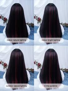 alicegarden 1 件合成耐热、长直发假发、多色带刘海假发 22 英寸、全机器编织日常自然逼真假发圣诞节 Y2k（不包括配件） - 彩色 - 查看 12