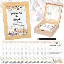 Bridal Shower Advice And Wishes For The Mr And Mrs, 53 Pcs/Set Advice And Wish Personalized Wedding Guest Book Alternative Wedding Games, Include 1 Sign, 50 Pcs Advice And Wishes Cards, 1 Signature Pen And 1 Wooden Box, For Bridal Shower Wedding Party
