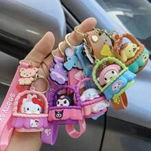 Sanrio 1pc Cute Sanrio Cartoon Plush Keychain, Kitty Cradle Style, Adorable & Refined Keychain, Bag Pendant Charm, Kuromi, My Melody Character Keychain