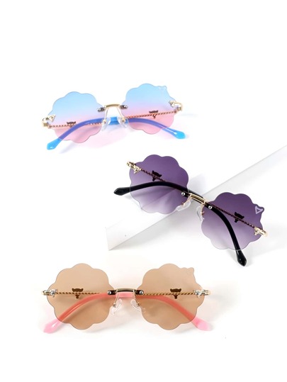 1pc 2025 Nova Moda Crianças Lentes Rasas Óculos de Moda Sem Moldura, Decoração Floral Bonito Óculos Casuais Para Meninas, Adequado Para 2-6 Anos de Idade