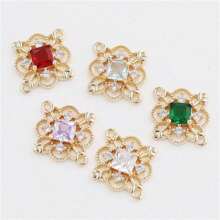 Set de 5 piezas Elegante y lujoso conector doble de aleación de cobre con rhinestones y pétalos de flores de colores, accesorios DIY de joyería para pendientes, collares y pulseras para mujeres