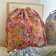 [Charming Floral Bag] Vibrant Floral Pattern 1pc Drawstring Bag - Charming Fabric Gift & Storage Pouch With Motif, Perfect For Jewelry, Cosmetics, Travel Essentials & Home Organization - Multicolor - View 5