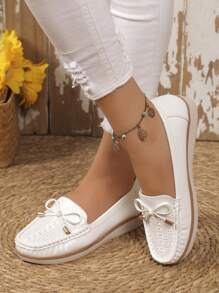 Mocasines planos de mujer con lazo decorativo, de un solo color, informales, ligeros, cómodos y de moda