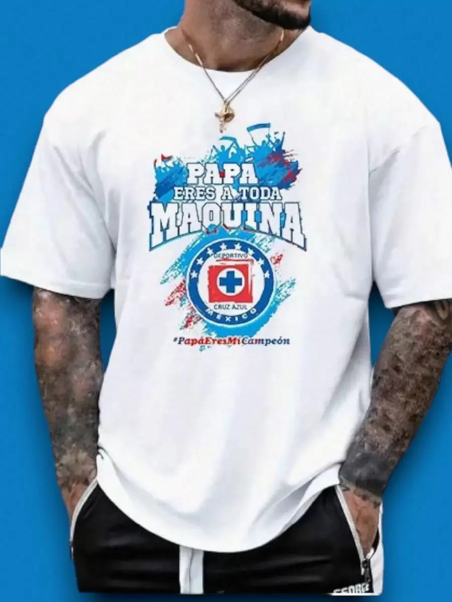 Playera Camiseta para hombre, impresa día del padre CRUZ AZUL MAQUINA - Blanco - Ver 1