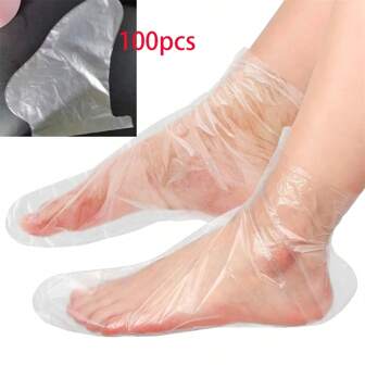 100개 일회용 투명 플라스틱 발 커버, 무향 PE 보습 양말, 발 관리, 디톡스 스파 보호, 감염 예방, 손발 보습을 위한 네일아트 도구에 적합