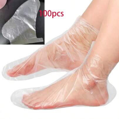 100 件一次性透明塑料脚套，无香味 PE 保湿袜，适用于足部护理、排毒 SPA 保护、预防感染、保湿手脚的美甲工具