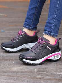 1 双女士户外徒步鞋，气垫软底，2025 年春秋新款皮革防水防滑专业徒步鞋，轻便舒适户外旅行步行运动鞋 - 灰色 - 查看 2