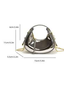 Fashionable Chic Children Faux Leather Shiny Metallic Chain Shoulder Handbag With Handles And Adjustable Strap - Silver - View 2