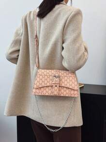 复古风格女士休闲斜挎包，链条肩带/腋下小方包