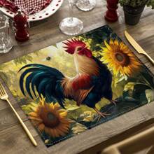 Set de 4 manteles individuales con diseño de estrella de estilo granja vintage, manteles individuales de grano de madera rústica de lino, manteles individuales con estampado de animales de granja, adecuados para cocina, hogar, fiesta, decoración de mesa, 12x16.5 pulgadas