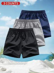 3pcs Men's Mixed Color Casual Sports Fitness Running Shorts, Summer