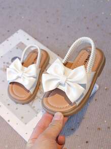 女童平底凉鞋，刺绣橡胶防滑幼儿步行鞋