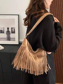 时尚简约大容量单肩包，韩版时尚女士腋下手提包 - 卡其色 - 查看 7