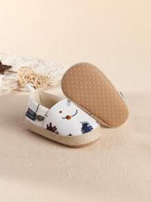 1 Pair Toddler Boys Cartoon Solid Color Fabric Slip-On Casual Cute Athletic Shoes, Suitable For Indoor Wear, Spring/Autumn - White - View 1