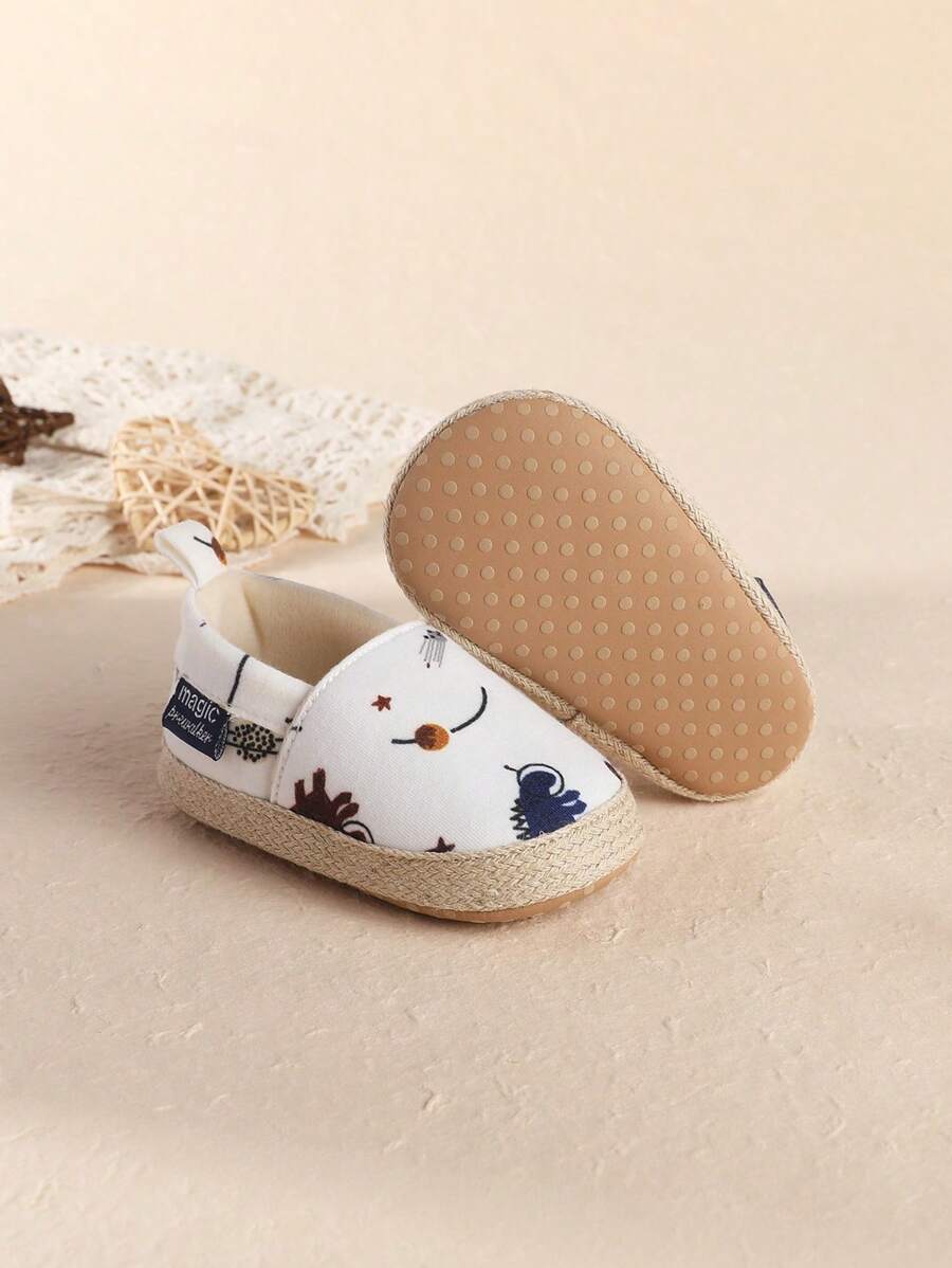 1 Pair Toddler Boys Cartoon Solid Color Fabric Slip-On Casual Cute Athletic Shoes, Suitable For Indoor Wear, Spring/Autumn - White - View 1