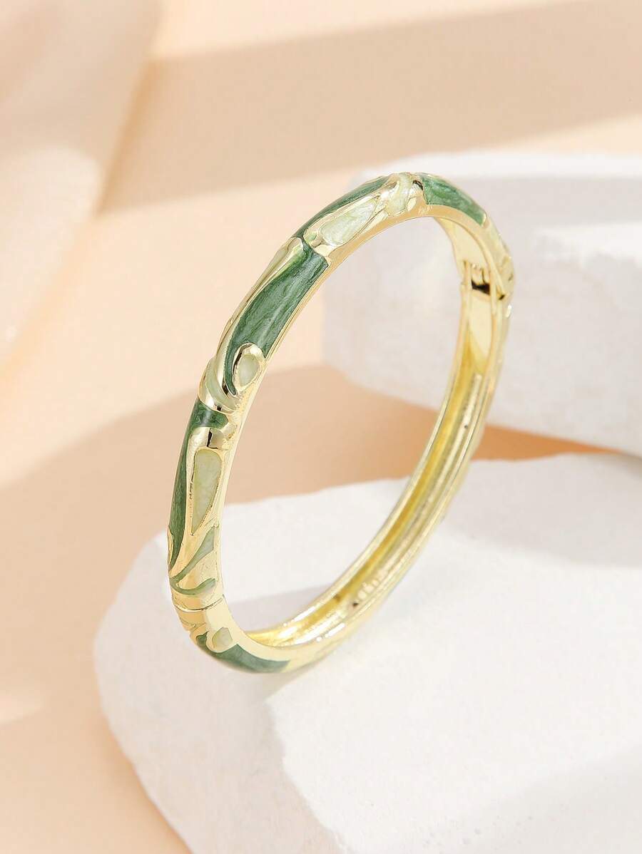 1 件时尚风格镀金几何图案珐琅景泰蓝手链手镯珠宝礼物适合女孩女士