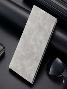 1pc Customizable Long Wallet, Men's Super Slim Casual Multi-Slot Long Wallet Card Holder Purse, Solid Color Retro Style